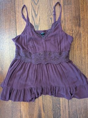2/$10, 3/$13 Torrid Lace-Trim Flowy Top in Plum